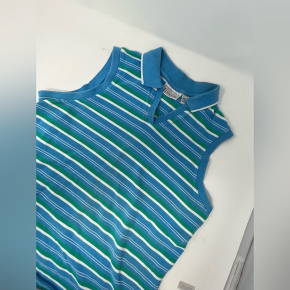 BASIC ELEMENTS Womens Sz. L Vintage Tank Top Horizontal Striped Green Blue GHQ4. - Picture 1 of 5